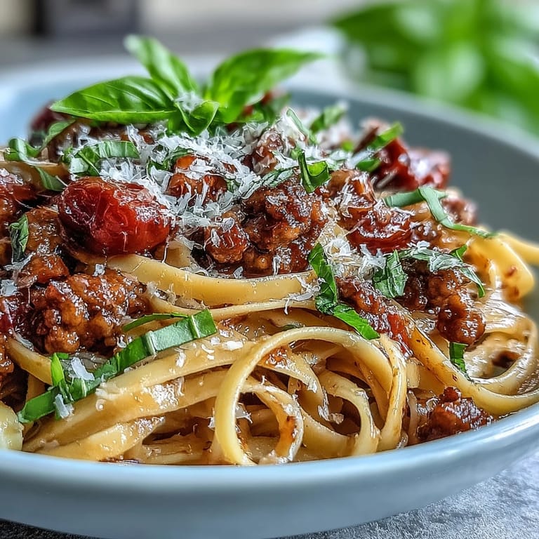 Vibrant Italian Drunken Noodles tossed with garlic, onions, and juicy tomatoes, ready to enjoy with a glass of red wine.