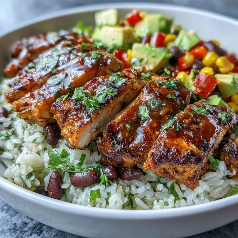 A freshly prepared Cajun Chicken Bowl garnished with cilantro and lime wedges, served as a complete gluten-free weeknight dinner for four.