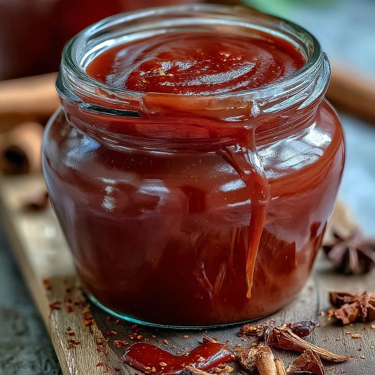 Vibrant Guava BBQ Sauce From Scratch drizzled over roasted vegetables for a tropical vegan dinner side.