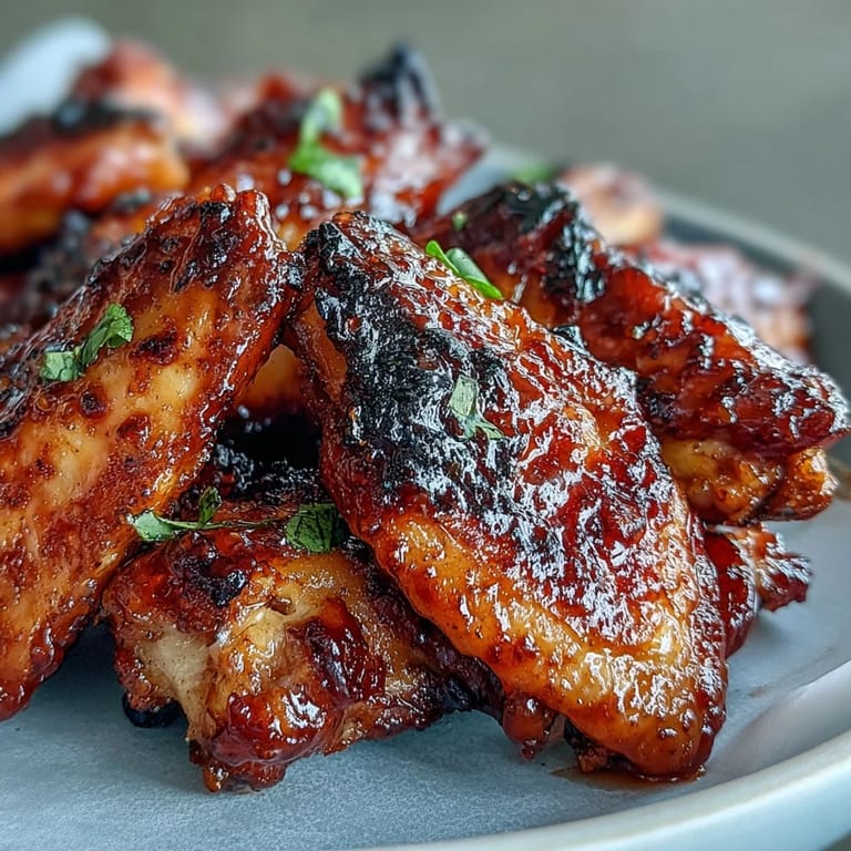 Tender guava BBQ glazed chicken wings served on a platter with fresh cilantro and lime wedges.