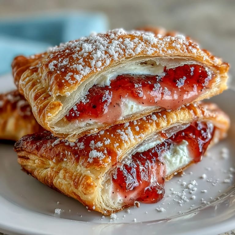 Golden Guava Cheese Pop Tarts sit on a white plate, revealing a sweet-tart guava and creamy cheese filling.