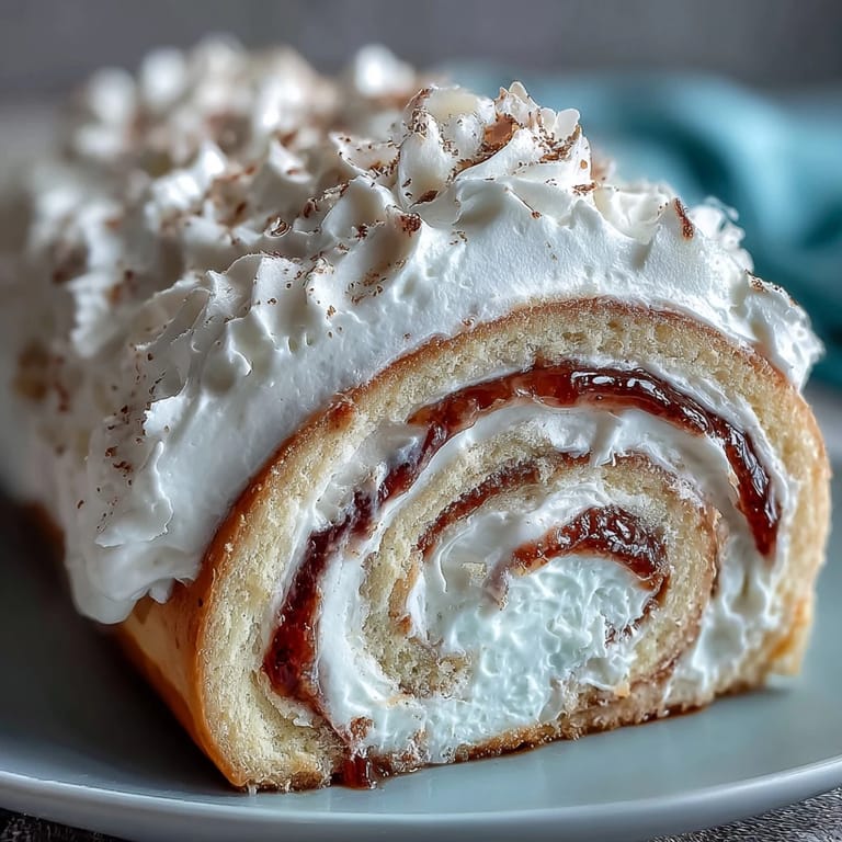 Spiral slice of Homemade Brazo Gitano reveals vibrant guava filling and soft vanilla sponge, a classic Caribbean celebration treat.