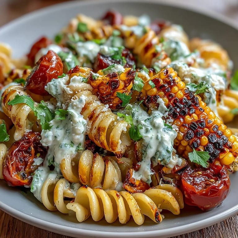 Easy Mexican street corn pasta salad featuring smoky paprika, creamy yogurt dressing, and bright lime zest for a zesty twist.