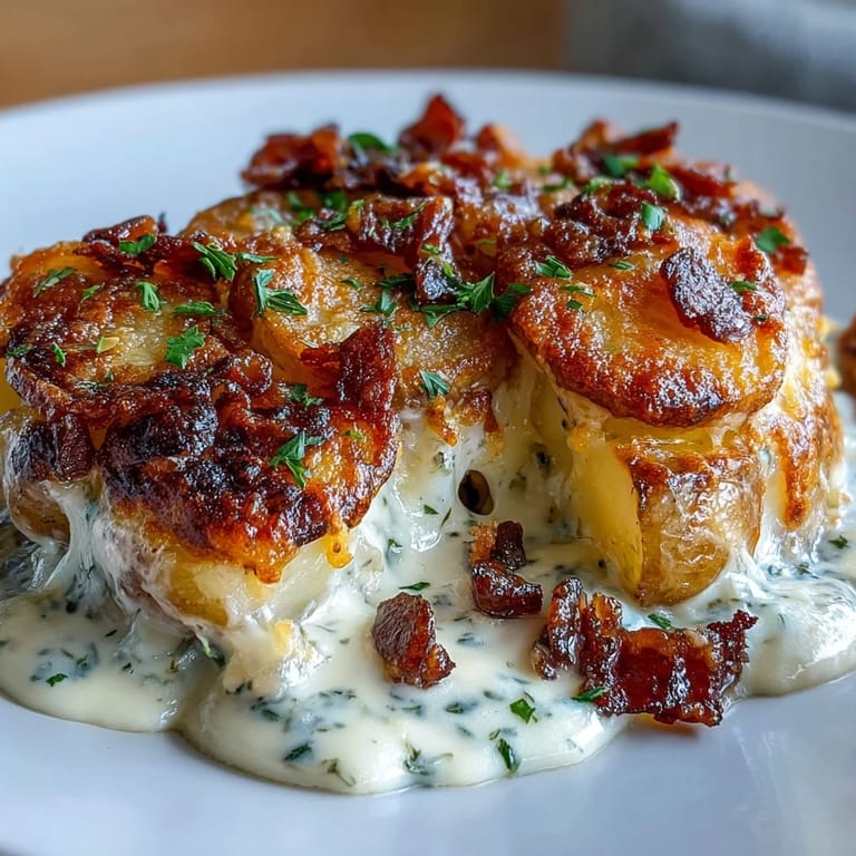 Layers of tender Yukon Gold potatoes baked in a decadent cream sauce with melted Gruyère and Parmesan cheese topping.