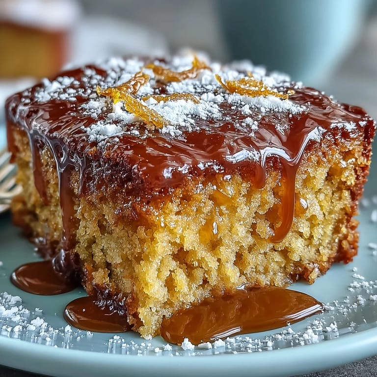 A rustic whole orange cake served on a wooden board, showcasing its rich aroma and tender crumb.