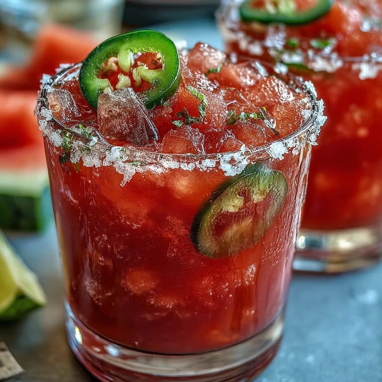 Refreshing alcohol-free margarita mocktail featuring juicy watermelon, zesty lime, and a subtle jalapeño kick for festive celebrations.