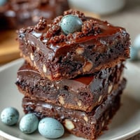 Cadbury Egg Chocolate Brownies with Crumbled Top: rich, fudgy brownies studded with mini eggs and topped with crunchy chocolate crumble.  