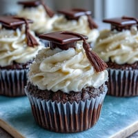 Simple Graduation Cupcakes with Cap Fondant Toppers: golden vanilla cupcakes topped with creamy buttercream and adorable fondant graduation caps, perfect for celebrating achievements.