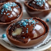Homemade Peanut Butter Easter Eggs with creamy filling dipped in glossy chocolate and sprinkles for festive spring fun.