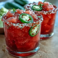 Vibrant Cinco de Mayo Watermelon Jalapeño Margarita Mocktail in salt-rimmed glasses with fresh lime and watermelon garnish.